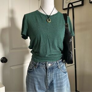 J. Jill Green Striped Short Sleeve Tee